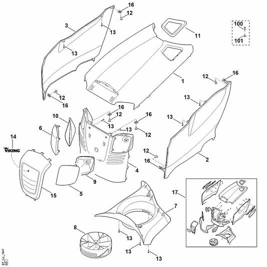 STIHL 6170-007-1060 Ombouwset (motorkap compl.) positie 17 technische tekening