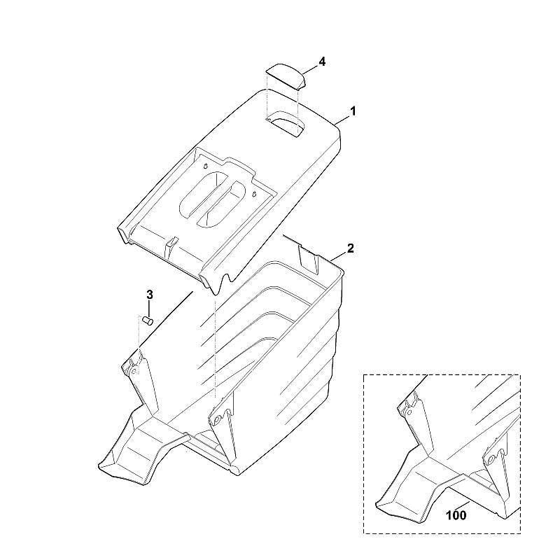 STIHL 6340-760-2100 bovenste gedeelte grasopvangbox positie 1 technische tekening