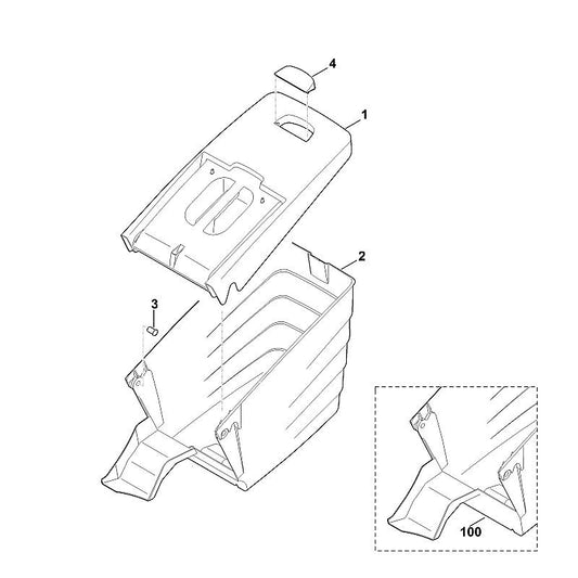 STIHL 6340-760-2100 bovenste gedeelte grasopvangbox positie 1 technische tekening