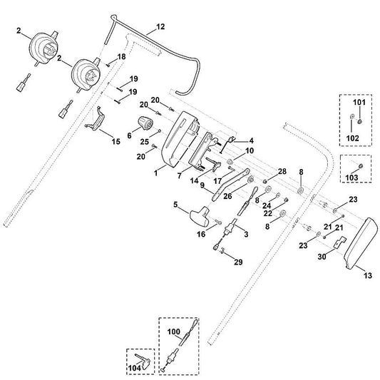 STIHL 9104-003-8745 snijbout P4x25 positie 19 technische tekening