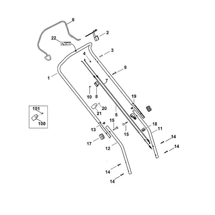 STIHL 6336-703-1215 bovenstuk duwstang positie 1 technische tekening