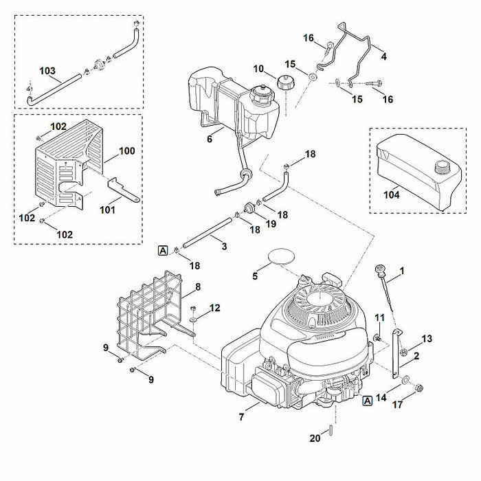STIHL 6395-350-0500 tankdop positie 10 technische tekening