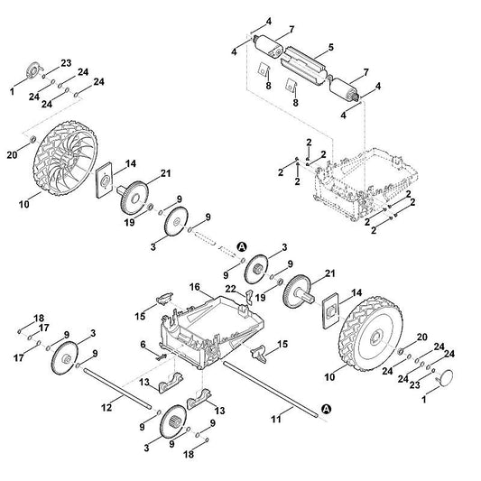 STIHL 6385-700-0400 wiel compl. positie 10 technische tekening