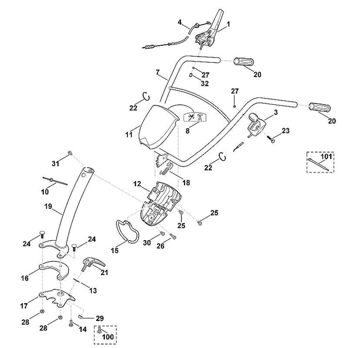 STIHL 6242-740-6101 duwstang positie 19 technische tekening