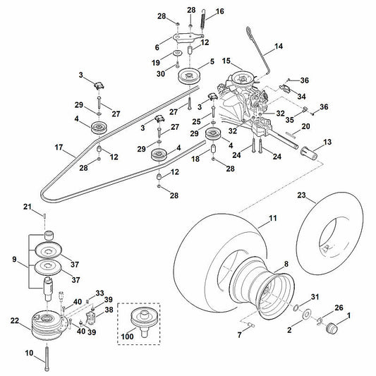 STIHL 6165-700-2501 V-riempoelie compl. positie 9 technische tekening
