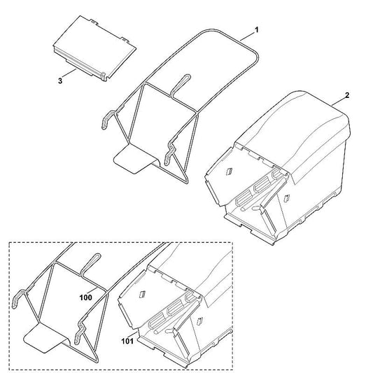 STIHL 6378-700-9700 opvangbox (stof) positie 101 technische tekening