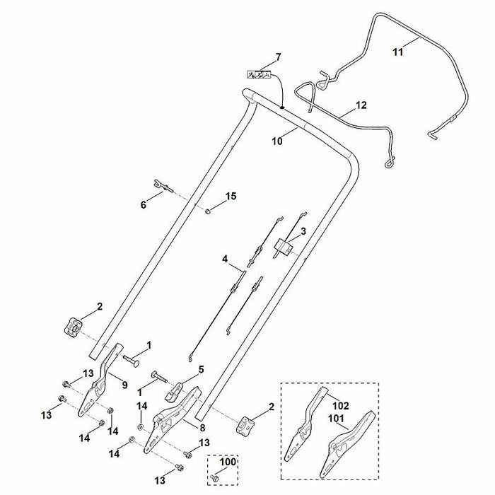 STIHL 6371-763-5000 bovenstuk duwstang positie 10 technische tekening