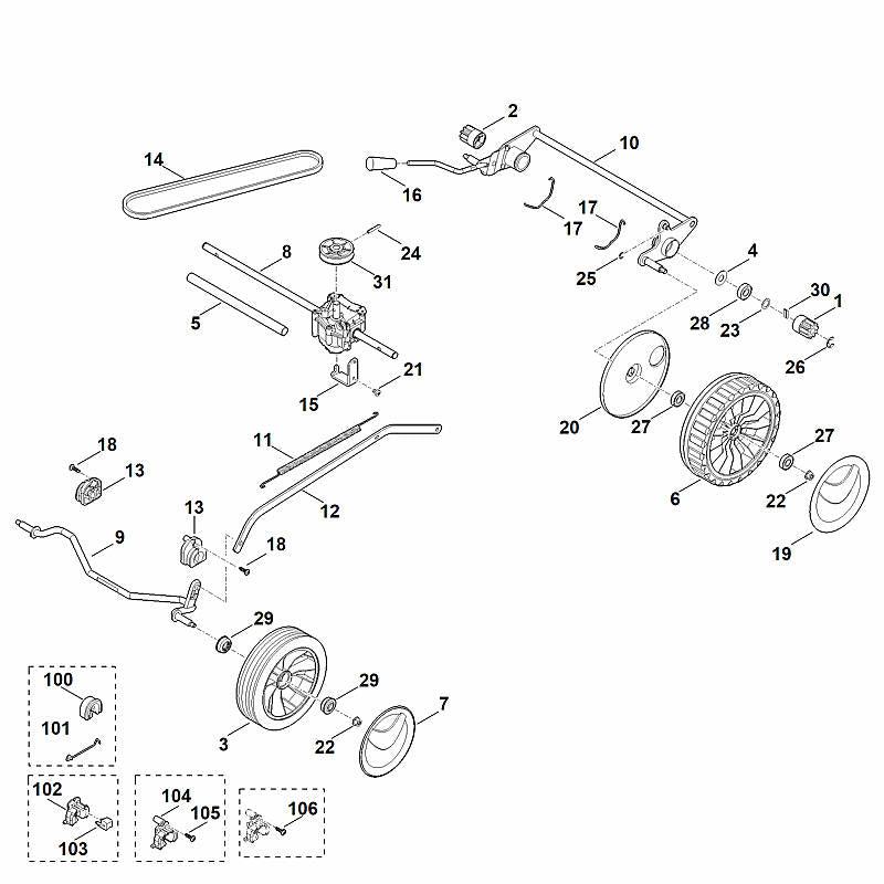 STIHL 6371-706-0100 vergrendeling positie 103 technische tekening
