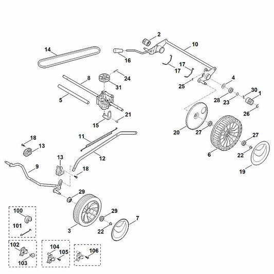 STIHL 6371-706-0100 vergrendeling positie 103 technische tekening