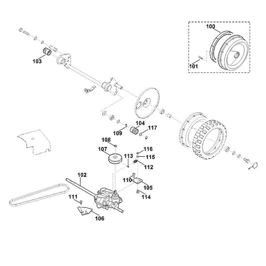 STIHL 6375-764-1800 tandkrans positie 100 technische tekening