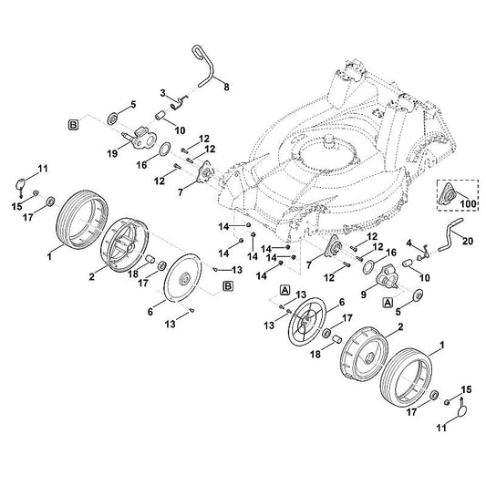 STIHL 6378-763-2900 Verstelhendel links positie 8 technische tekening
