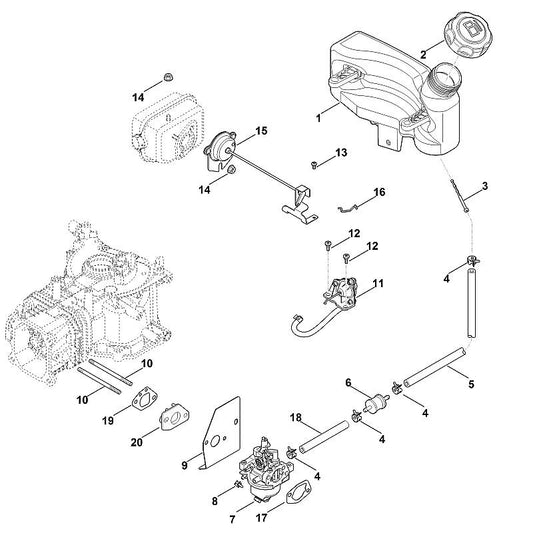 STIHL 0002-180-2601 choke-regelaar positie 15 technische tekening