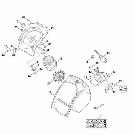 STIHL 6011-430-0500 schakelaar compl. EUR positie 12 technische tekening