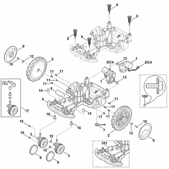 STIHL 6301-700-0411 wiel compl. positie 3 technische tekening