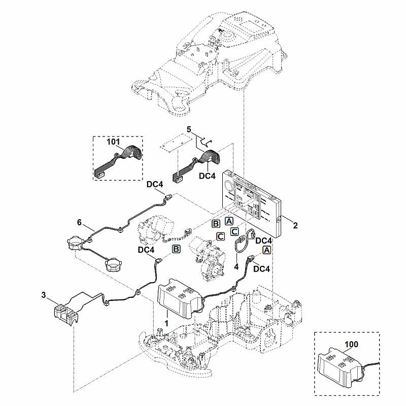 STIHL 6301-440-3010 kabelboom (frontspoel) positie 6 technische tekening