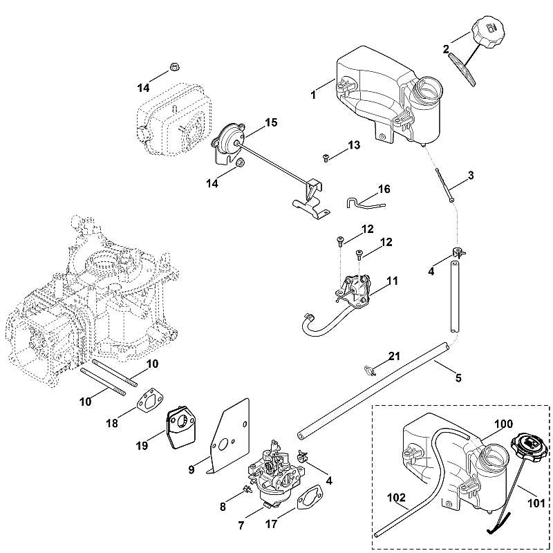 STIHL 0002-351-0500 tankbehuizing positie 100 technische tekening