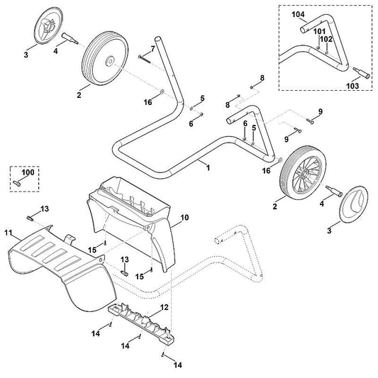 STIHL 6001-763-3100 wielbout positie 103 technische tekening