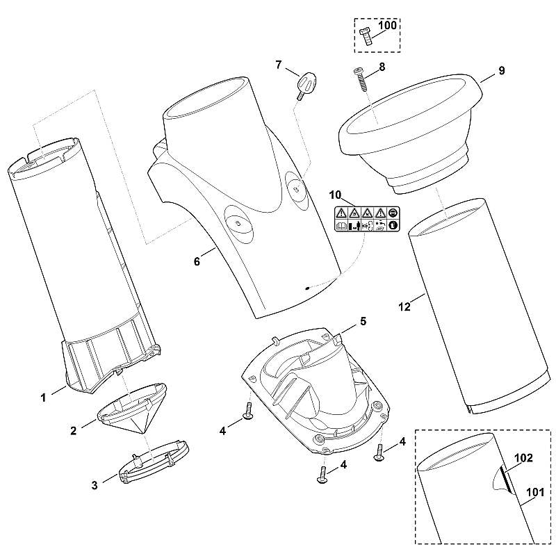 STIHL 6008-780-0790 geluidsisolatiemantel compl. positie 101 technische tekening