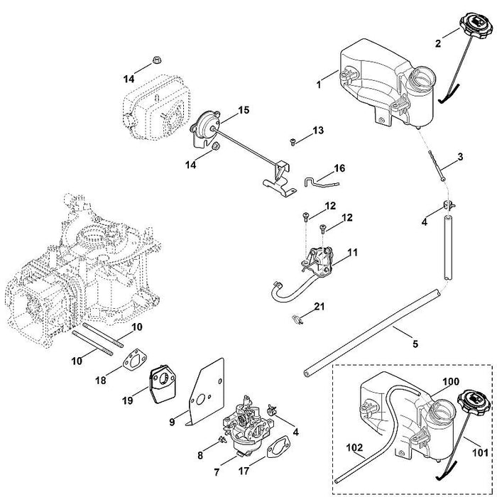 STIHL 0002-353-0502 tankdop positie 101 technische tekening