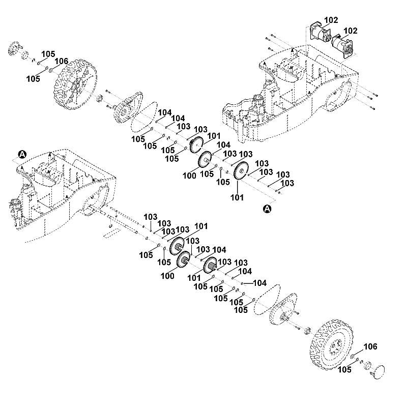 STIHL 6300-007-1001 set rechte wielen positie 100 technische tekening