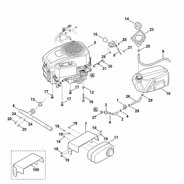 STIHL 6140-350-1501 tankdop positie 14 technische tekening