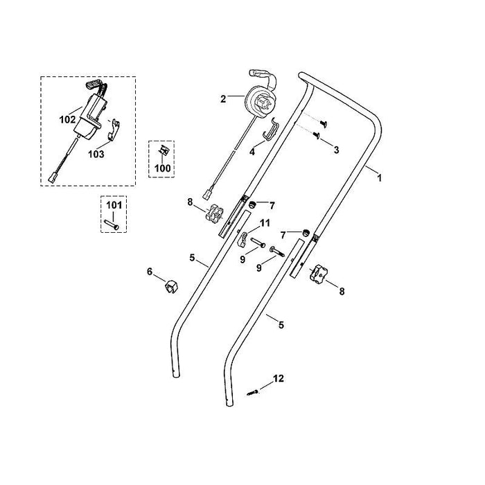 STIHL 6310-703-1200 onderstuk duwstang positie 5 technische tekening