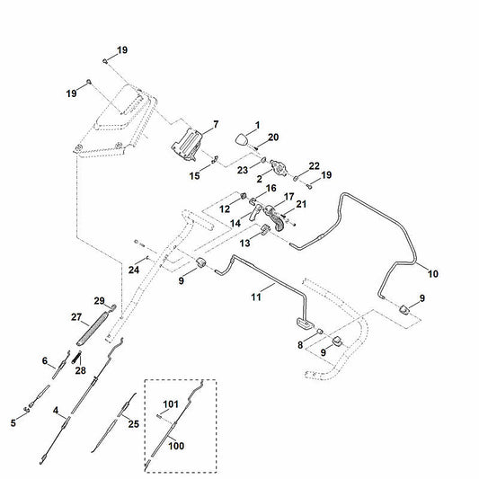 STIHL 6364-760-1590 schakelhendel positie 17 technische tekening
