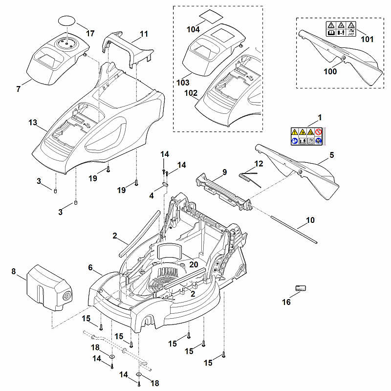 STIHL 6311-967-0120 typeplaatje RMA 235 positie 104 technische tekening