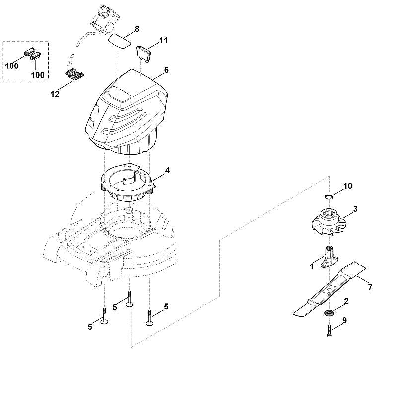 STIHL 1252-440-1500 platte-stekkerhuis positie 100 technische tekening