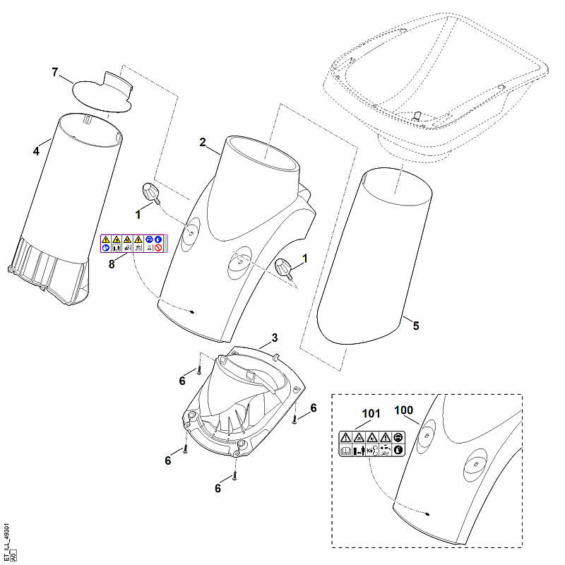 STIHL 6011-701-7911 onderstuk trechter positie 100 technische tekening