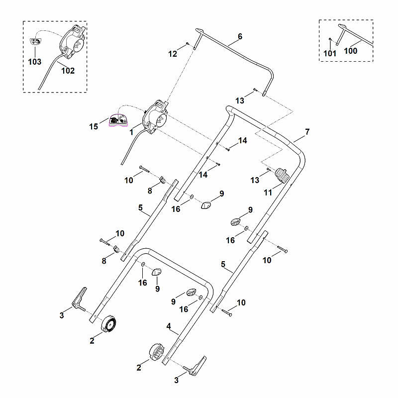 STIHL 6291-430-0405 dodemansschakelaar EUR positie 102 technische tekening