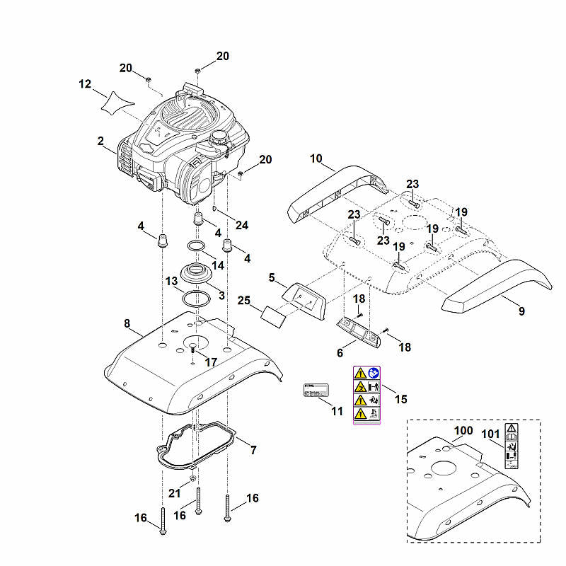 STIHL 6241-967-1505 typeplaatje MH 445 R positie 12 technische tekening