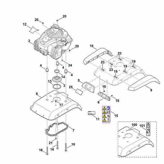 STIHL 6241-967-1505 typeplaatje MH 445 R positie 12 technische tekening