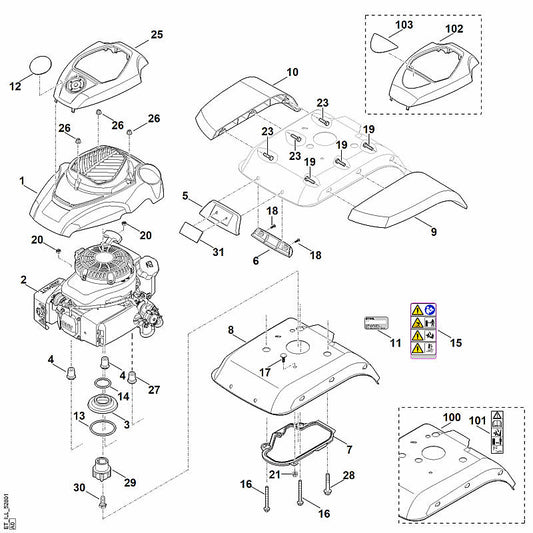 STIHL 6241-967-1520 typeplaatje MH 685 positie 103 technische tekening