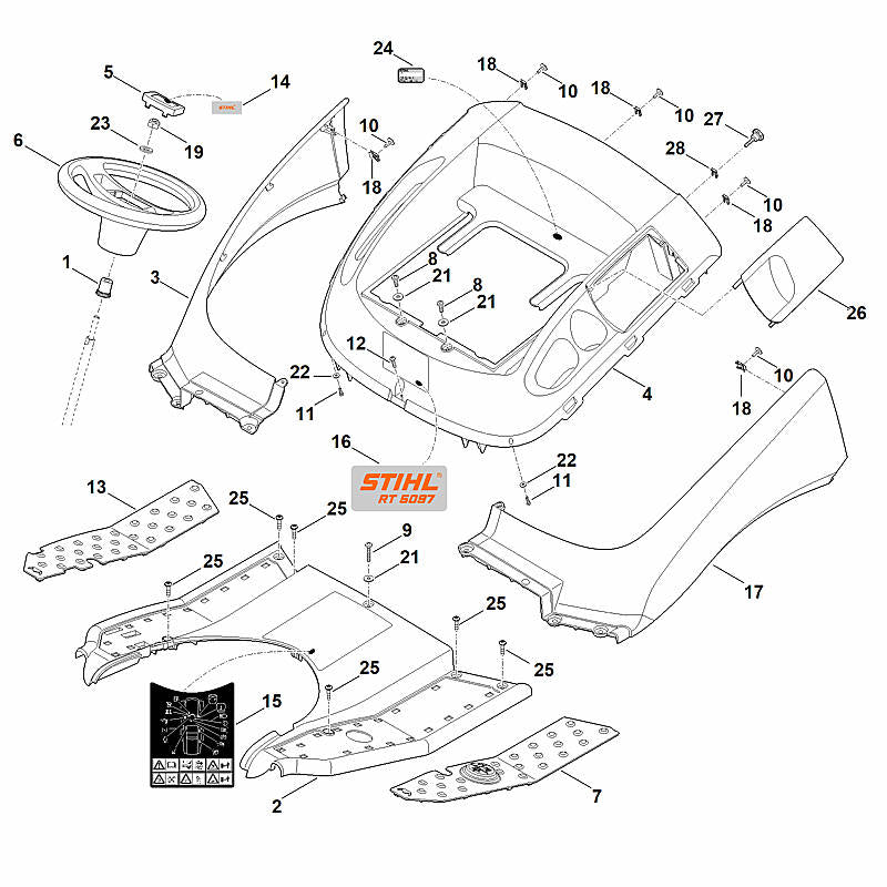 STIHL 6160-967-1500 typeplaatje RT 5097 positie 16 technische tekening