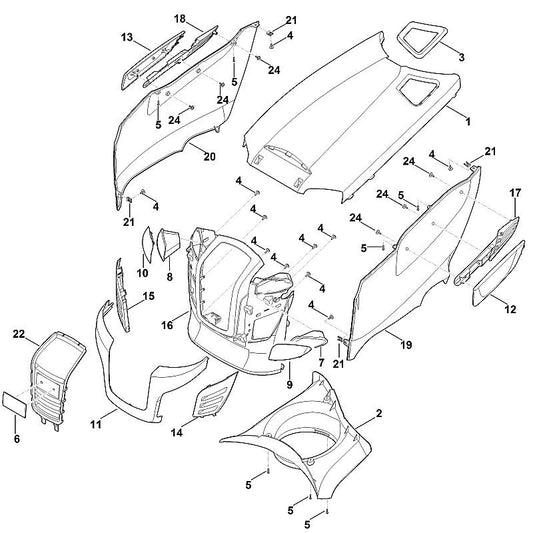 STIHL 6170-403-1215 reflector rechts positie 8 technische tekening