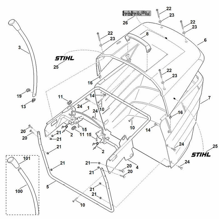 STIHL 6160-700-8901 deksel positie 6 technische tekening