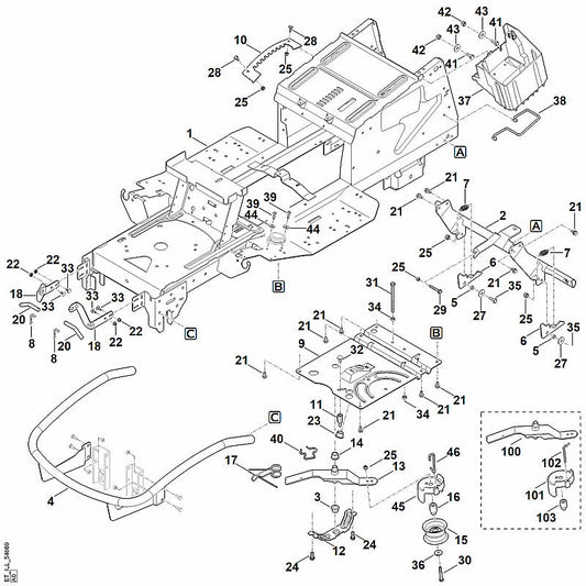 STIHL 6170-704-9430 riemgeleiding positie 102 technische tekening