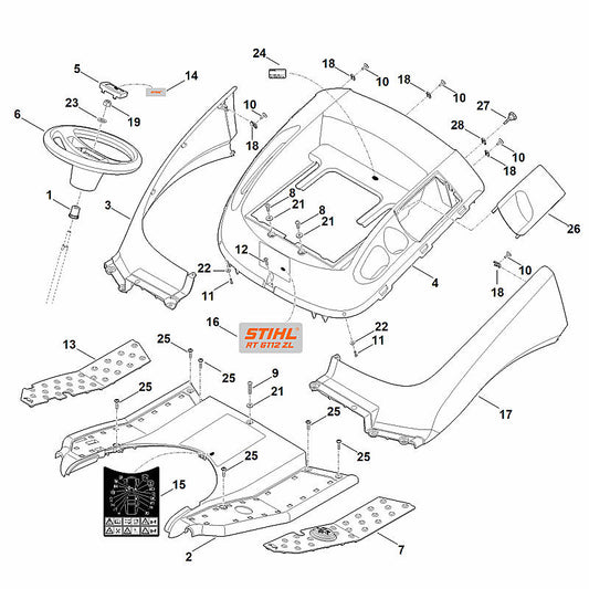 STIHL 6170-967-1501 typeplaatje RT 6112 ZL positie 16 technische tekening