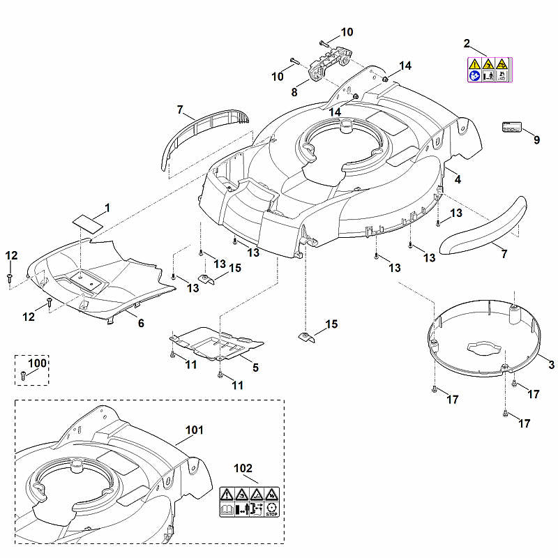 STIHL 6383-700-8501 behuizing compl. positie 101 technische tekening
