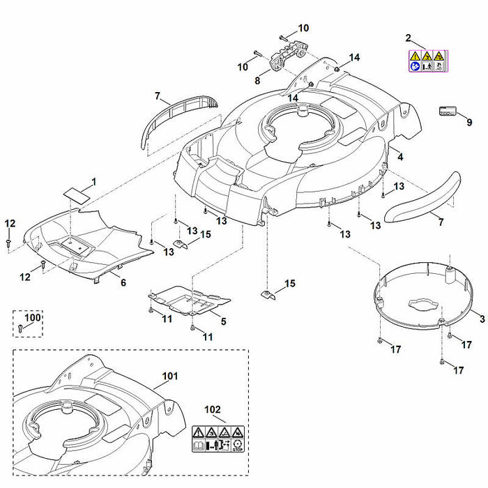 STIHL 6383-700-8501 behuizing compl. positie 101 technische tekening