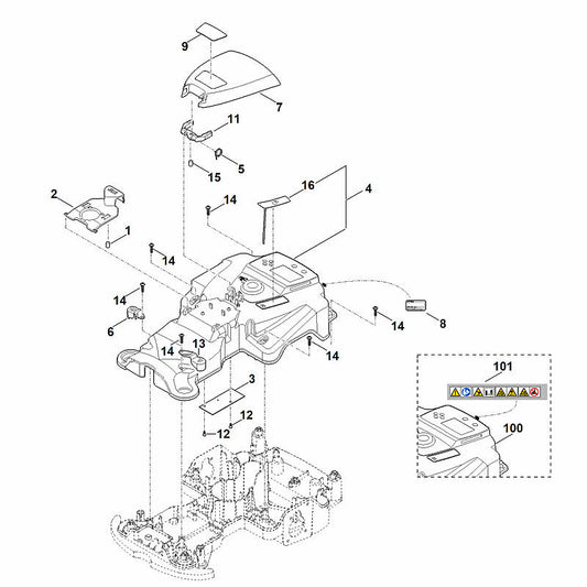 STIHL 6301-967-1510 typeplaatje RMI 422 PC positie 9 technische tekening