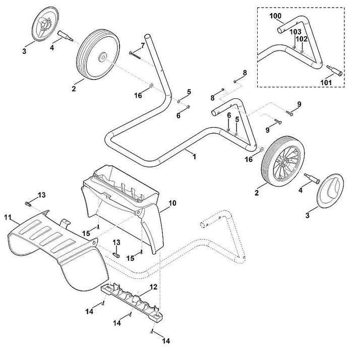 STIHL 6001-703-2306 buisvoet positie 100 technische tekening