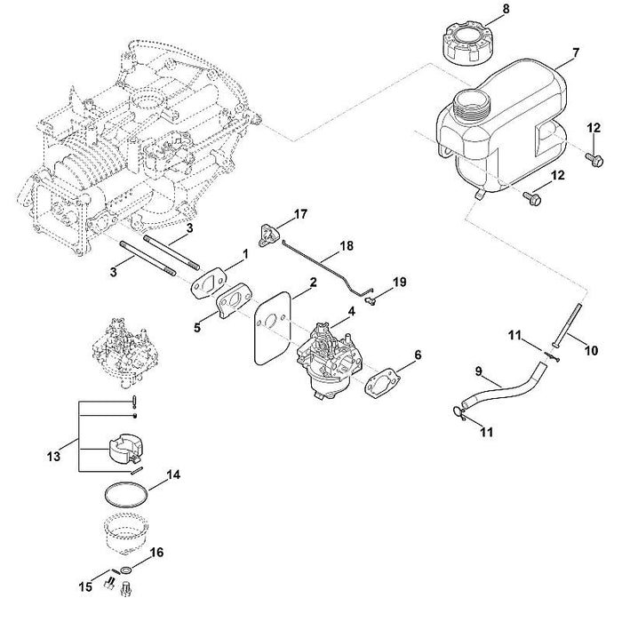 STIHL 0004-120-0604 carburator positie 4 technische tekening