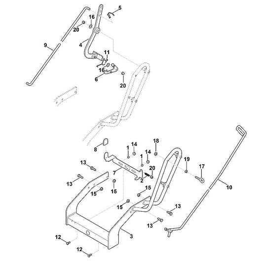 STIHL 6907-730-8665 hendel (zijdelingse verstelling) positie 10 technische tekening