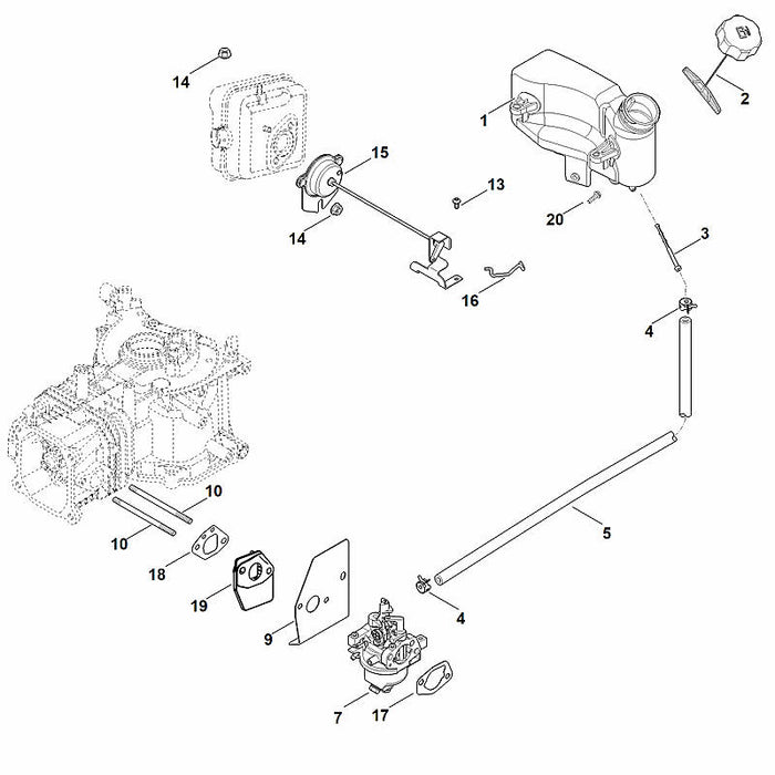 STIHL 0002-120-0607 carburator compl. positie 7 technische tekening