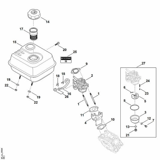 STIHL 0004-120-0603 carburator positie 2 technische tekening