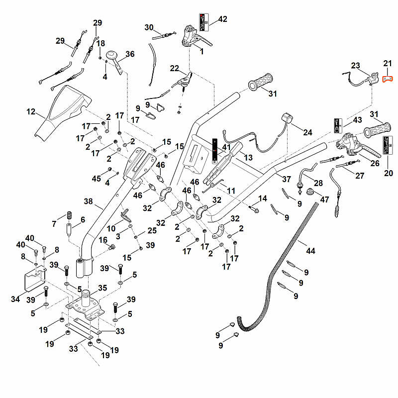 STIHL 6251-710-9901 Koppelingskabel (verstelling duwstang) positie 28 technische tekening