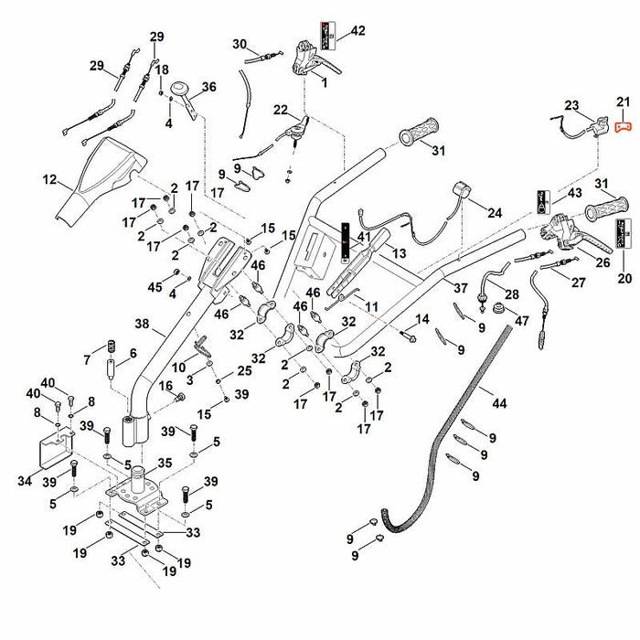 STIHL 6251-710-9901 Koppelingskabel (verstelling duwstang) positie 28 technische tekening