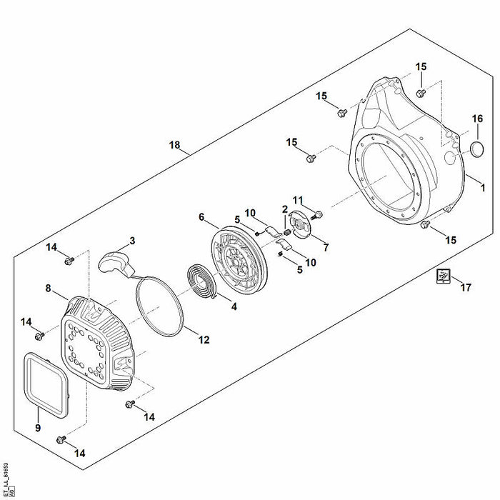STIHL 0004-190-4000 startmechanisme compl. positie 18 technische tekening